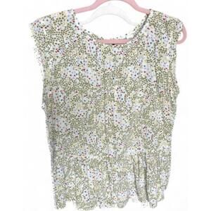 Caslon Sleeveless Ruffle Hem Top Women’s Size L Geometric Professional Artsy